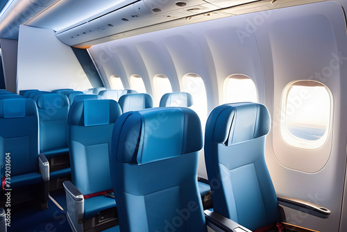 Inside an Airplane With Blue Seats