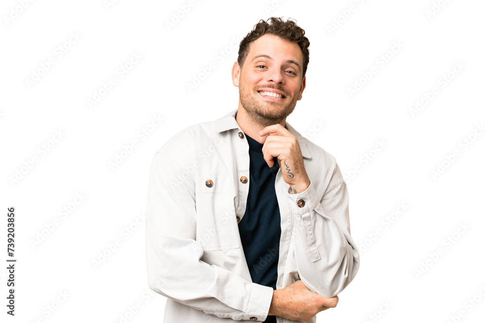 Brazilian man over isolated chroma key background laughing Brazilian man over isolated chroma key background laughing