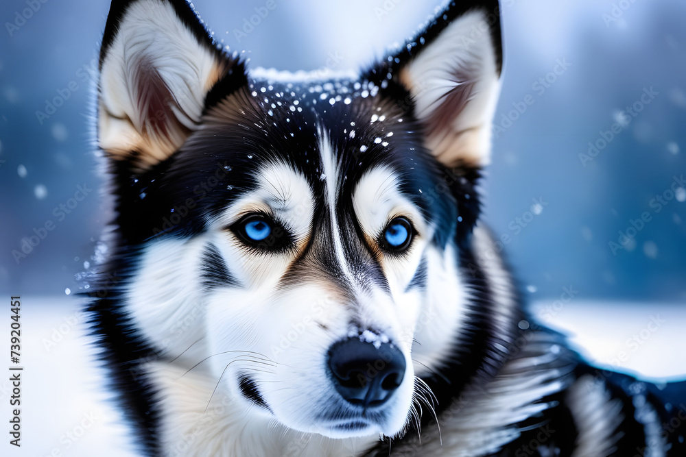 Obraz premium Majestic Black and White Husky Dog With Blue Eyes