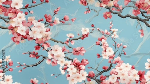 Sakura Serenity: Japanese Cherry Blossoms Pattern Wallpaper