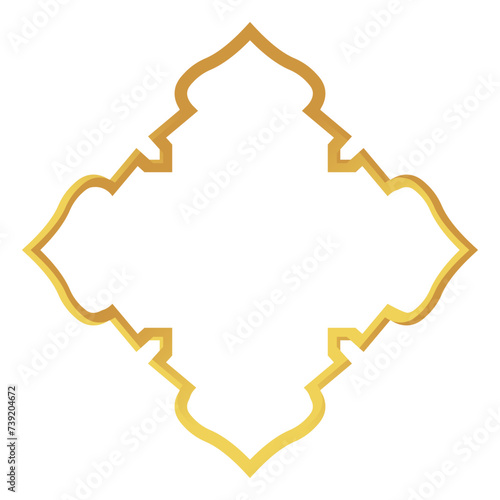 Set isolated arabic gold frame. 3D rendering of Islamic architectural forms for Muslim holidays. Design elements of windows, doors, frames,. Realistic vector illustration.