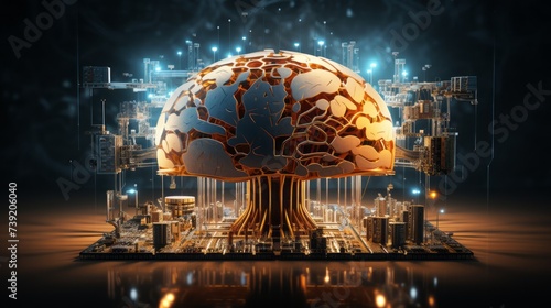 Artistic Depiction of Brain Combined with Technology