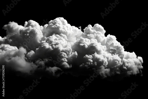 Puffy Cloud on Black Background. Detailed Isolated White Cumulus Element for Design photo
