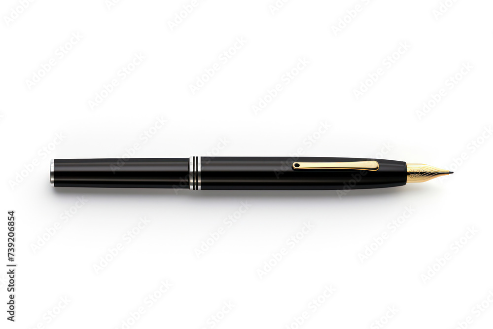 Shiny Metallic Pen on White Paper, Black Background: Elegant Tool for Business Communication and Education Shiny Metallic Pen on White Paper, Black Background: Elegant Tool for Business Communication and Education