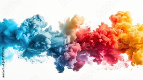 Colorful liquid ink splash abstract background. artistic rainbow splash collage mix flow drip. Fluid color wave yellow, red, orange, green, blue, purple, white. Vibrant motion header concept.