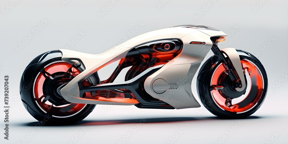 Futuristic Sci-Fi Bike Against a Minimalist White Background. Concept Futuristic Technology, Sci-Fi Bike, Minimalist White Background