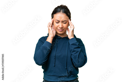 Canvastavla Young Uruguayan woman over isolated chroma key background with headache