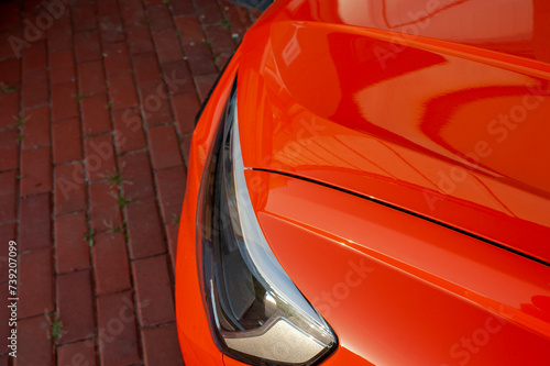 modern prestigious red car close up.