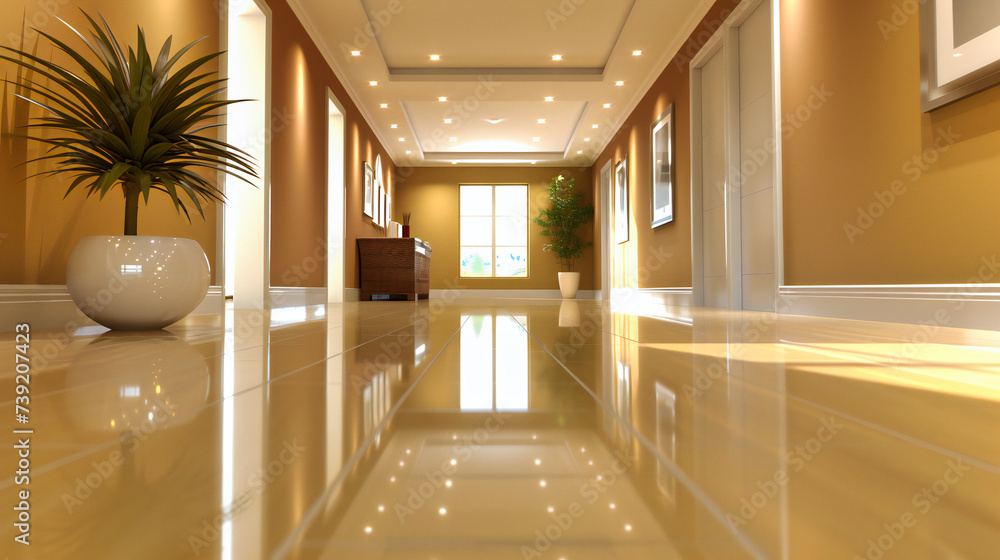 Obraz premium Modern Corridor, Architectural Elegance Captured in the Linear Perspective of a Contemporary Hallway
