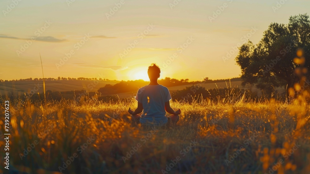 A lone figure stands amidst the golden fields, gazing at the breathtaking sunset that casts a warm glow over the peaceful prairie, surrounded by tall trees and swaying grass, a beautiful reminder of A lone figure stands amidst the golden fields, gazing at the breathtaking sunset that casts a warm glow over the peaceful prairie, surrounded by tall trees and swaying grass, a beautiful reminder of
