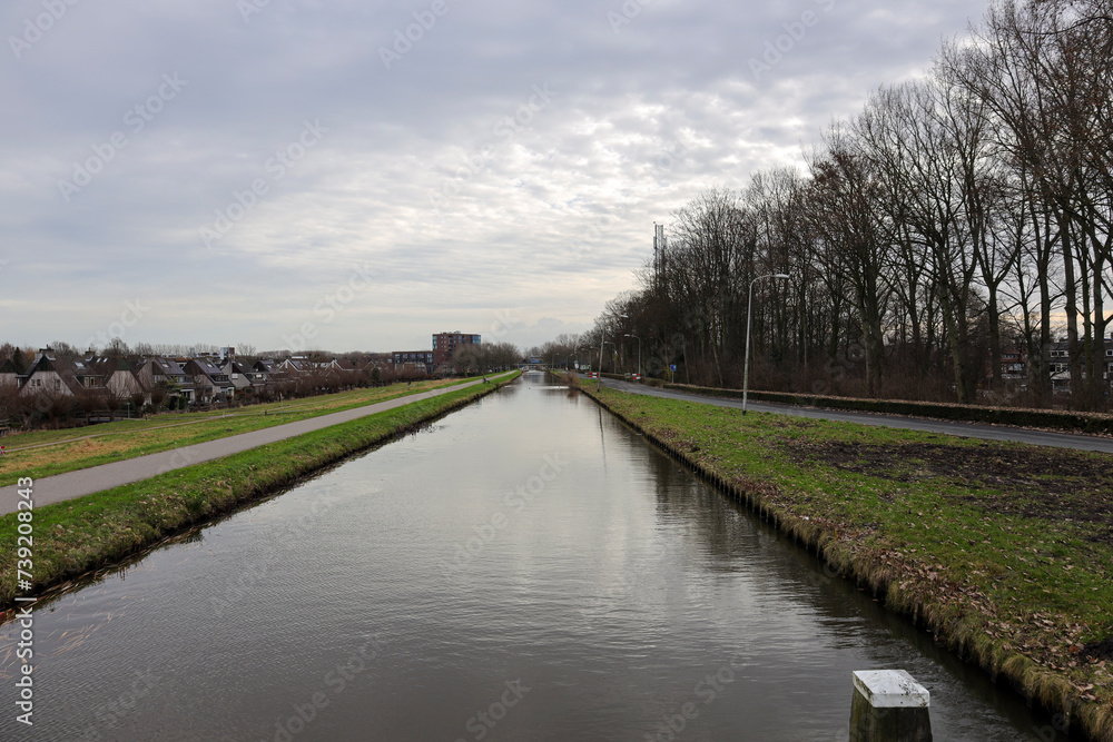 Ring canal of the Zuidplaspolder reclaimed land in Nieuwerkerk aan den IJssel