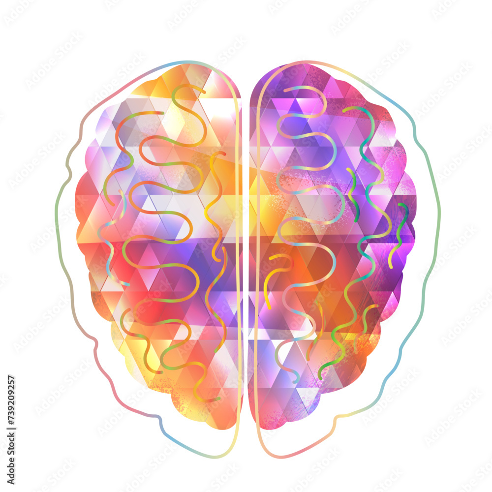 Human brain bright isolated on white background. Neurodiversity symbol. Mental health day. Brainstorming, creative thinking sign. Colorful human minds metaphor. Vector illustration Human brain bright isolated on white background. Neurodiversity symbol. Mental health day. Brainstorming, creative thinking sign. Colorful human minds metaphor. Vector illustration