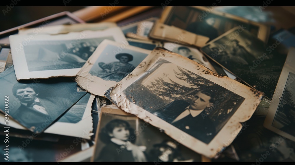 stack of old photos with many portrait of people who used to be beloved one, vintage time stack of old photos with many portrait of people who used to be beloved one, vintage time