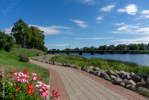 Salacgriva, Latvia. The Salaca River, Waterfront and Bridge photo