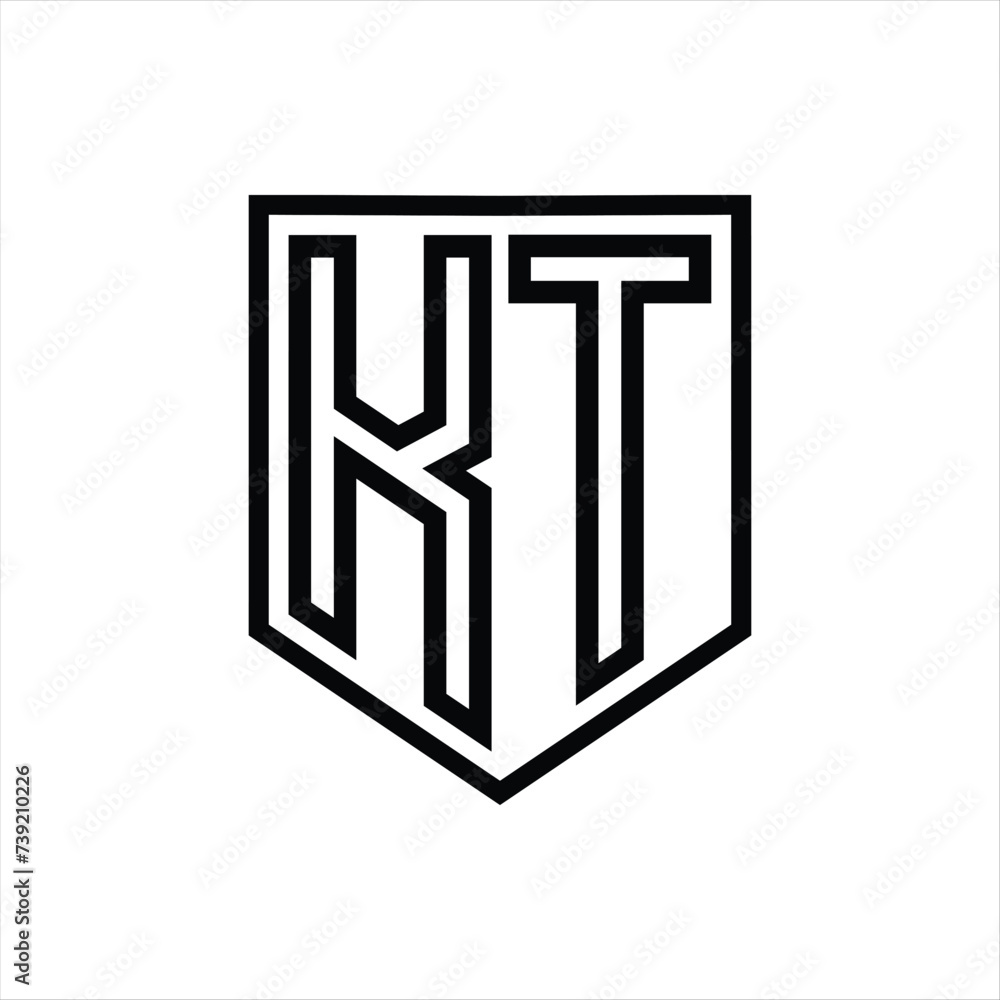 KT Letter Logo monogram shield geometric line inside shield isolated style design KT Letter Logo monogram shield geometric line inside shield isolated style design