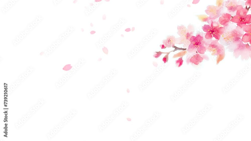 水彩の風に揺れる桜の一枝ループアニメーション 水彩の風に揺れる桜の一枝ループアニメーション
