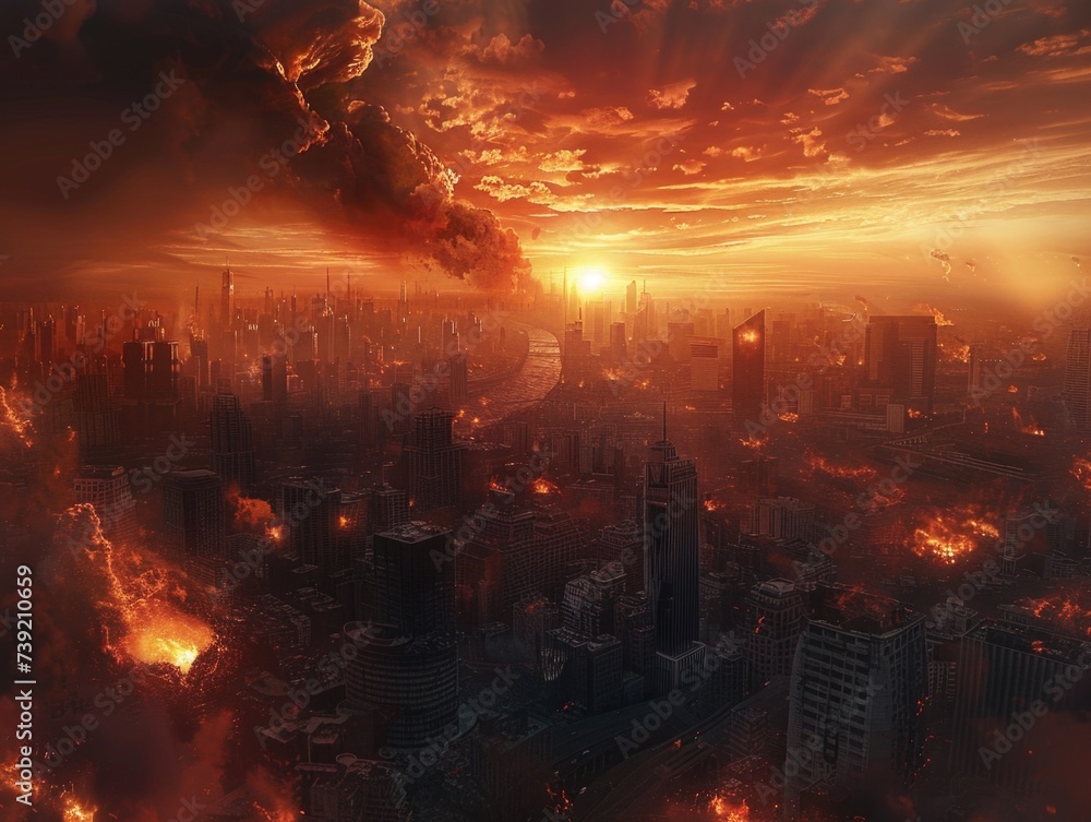 apocalypse city concept, end of the world, destruction
