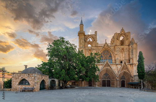 Lala Mustafa Pasa Mosque or Saint Nicholas Cathedral view in Gazimagusa Town of Northern Cyprus photo