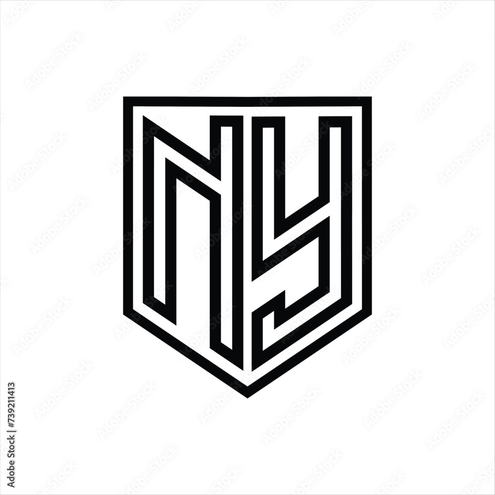 NY Letter Logo monogram shield geometric line inside shield isolated style design NY Letter Logo monogram shield geometric line inside shield isolated style design