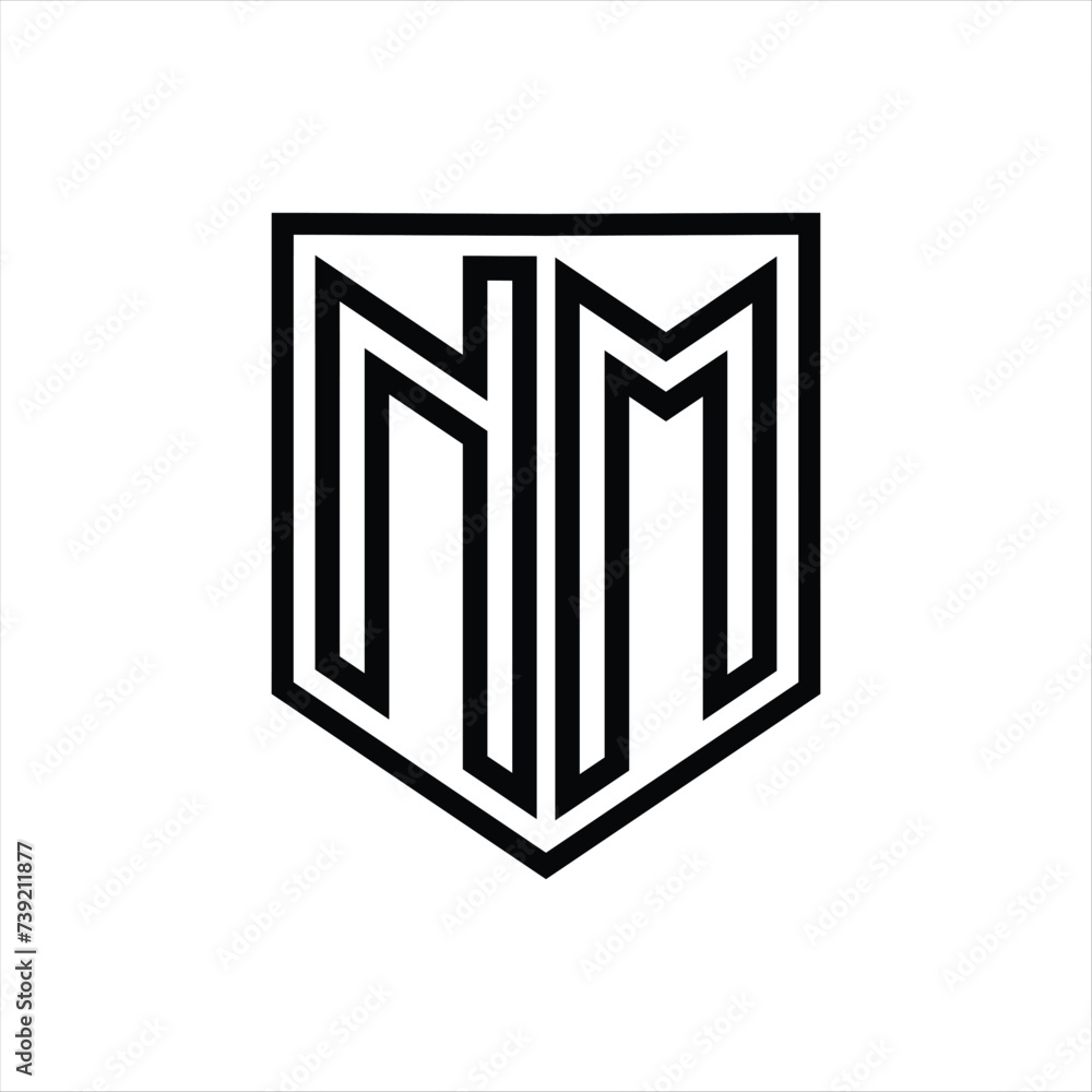 NM Letter Logo monogram shield geometric line inside shield isolated style design NM Letter Logo monogram shield geometric line inside shield isolated style design