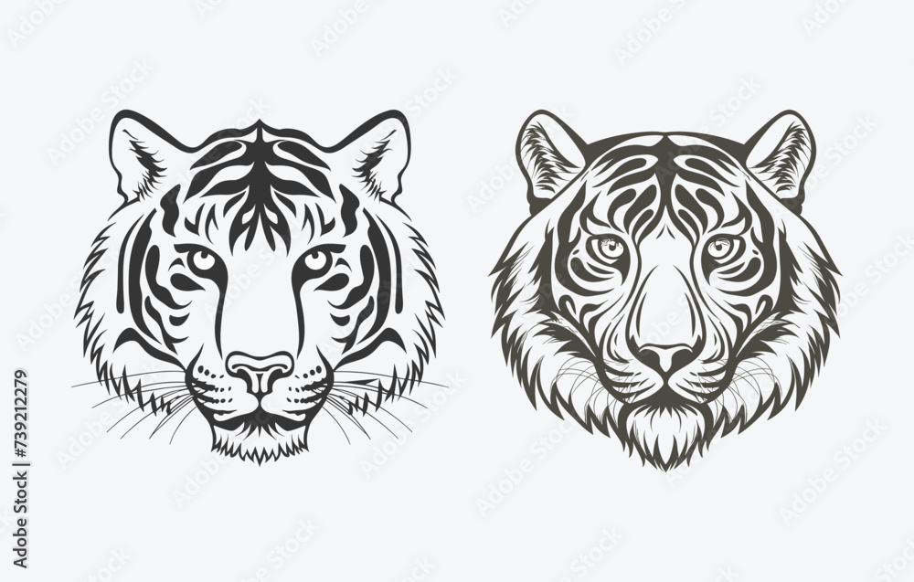 An illustration featuring the tiger's face against a white backdrop. The drawing is clear and simple, An illustration featuring the tiger's face against a white backdrop. The drawing is clear and simple,