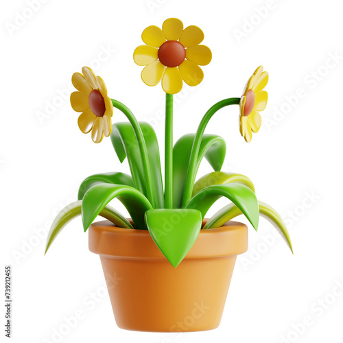 Garden Flower Pot with Colorful Blooms 3D Icon Illustration