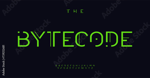 Cyberpunk technological font, techno futuristic letters for tech neo-futuristic logo, cutting-edge headline, digital typography, HUD, cybernetic UI. Vector illustration.