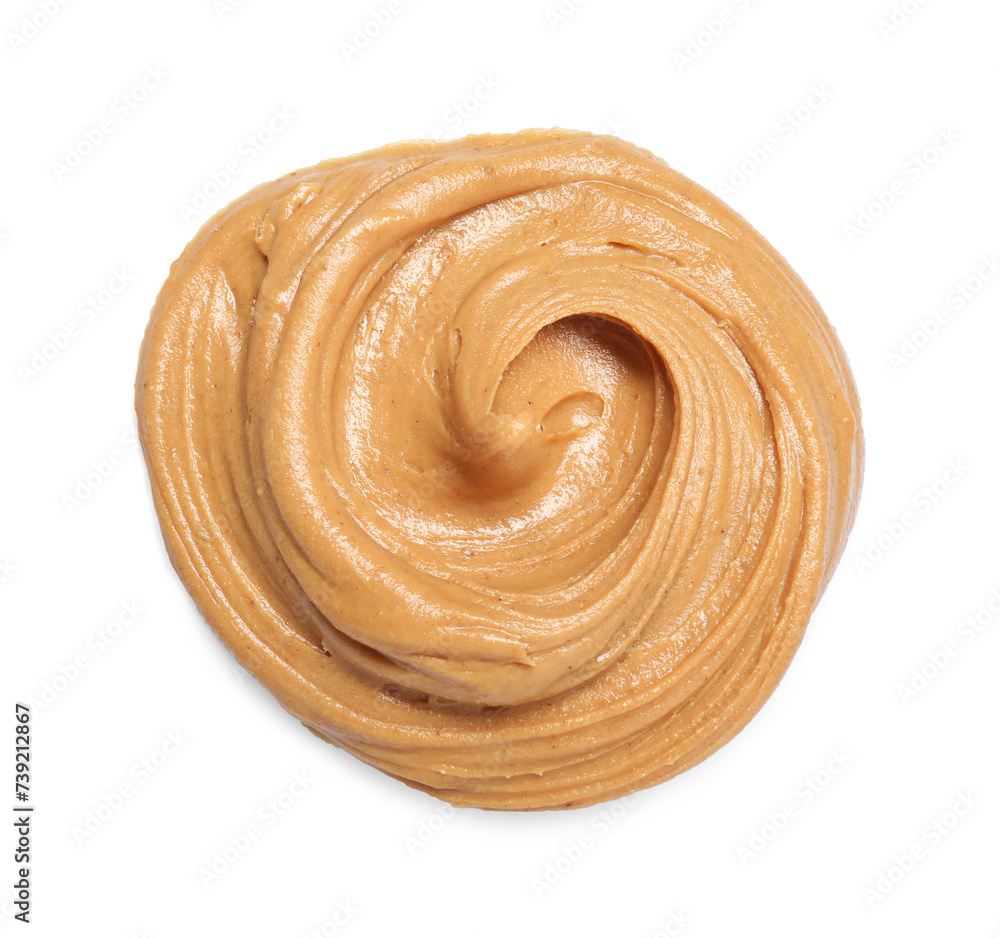 Sample of tasty nut butter isolated on white, top view Sample of tasty nut butter isolated on white, top view
