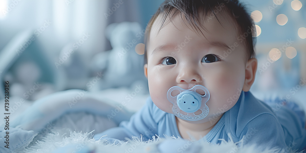 Cute little asian baby in cozy nursery. Banner with copy space. Shallow depth of field. Cute little asian baby in cozy nursery. Banner with copy space. Shallow depth of field.