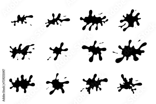 Ink blots and drips vector set isolated on white background Black dripping oil stain liquid drips © Niken