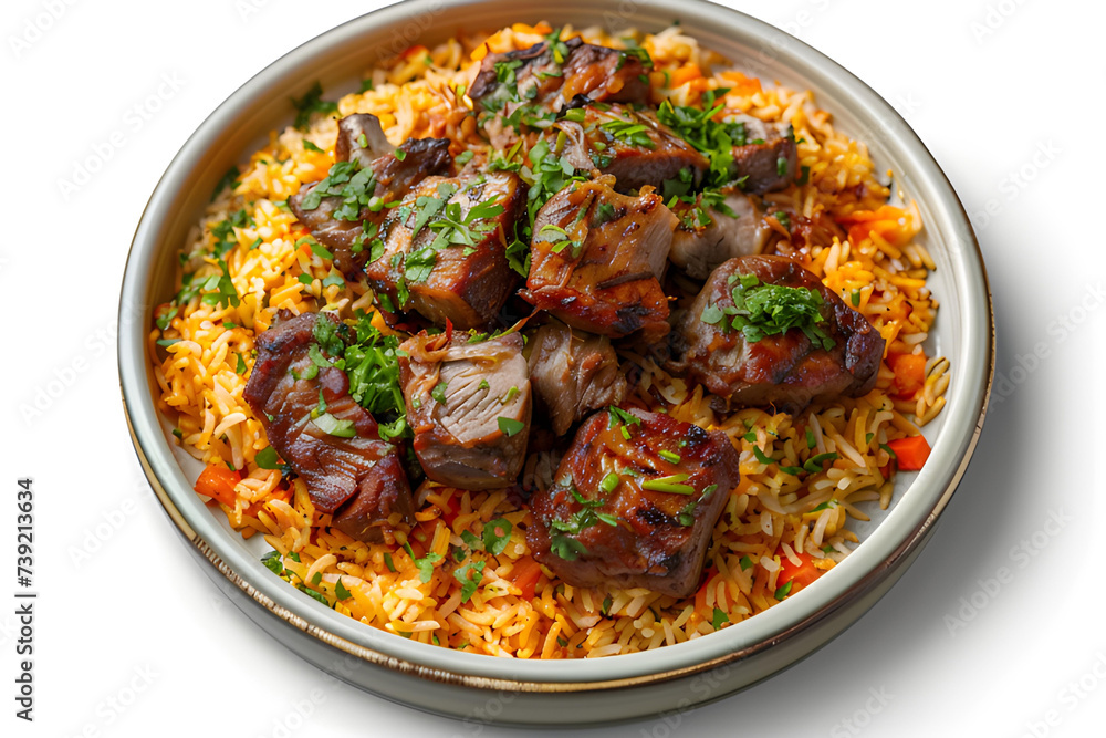 Kabsa isolated on white background
Kabsa isolated on white background