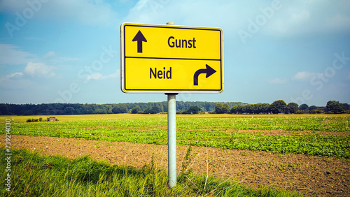 Quadro su tela Signposts the direct way to favour versus envy