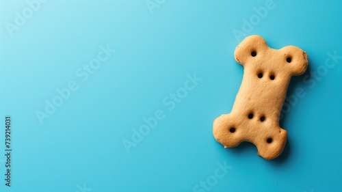 Dog bone-shaped biscuit on a blue background