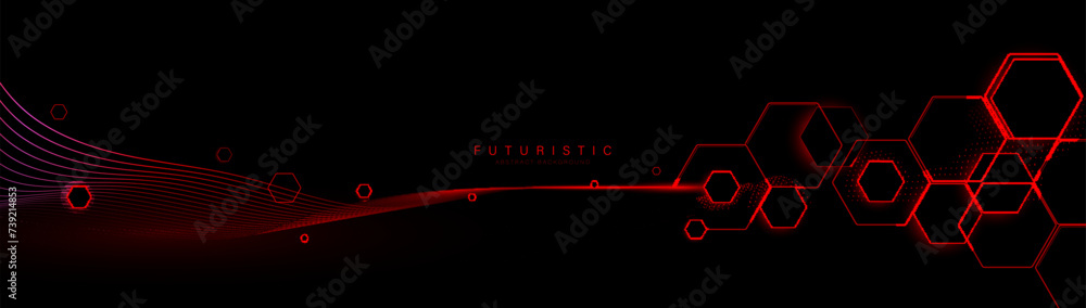 Abstract red hexagon background with glowing wavy lines with technology connection concept. Modern minimal trendy shiny lines pattern. Vector illustration Abstract red hexagon background with glowing wavy lines with technology connection concept. Modern minimal trendy shiny lines pattern. Vector illustration