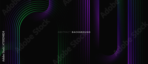 Abstract background with purple and green glowing geometric curve lines. Modern minimal trendy shiny purple lines pattern. Vector illustration