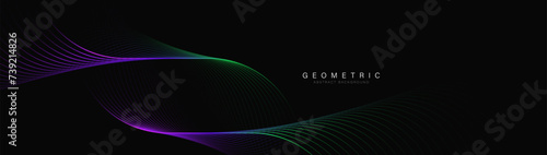 Abstract background with purple and green glowing geometric spiral lines. Modern minimal trendy shiny purple lines pattern. Vector illustration