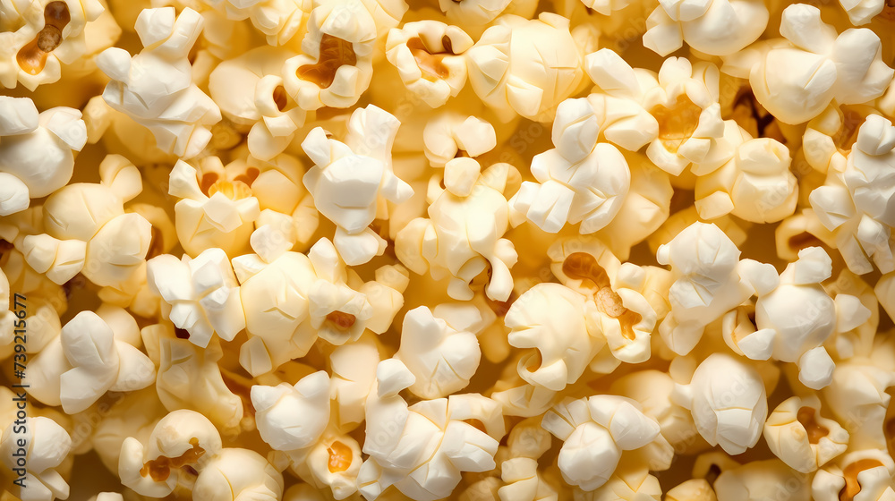 Classic popcorn background, movie snack closeup, top view Classic popcorn background, movie snack closeup, top view