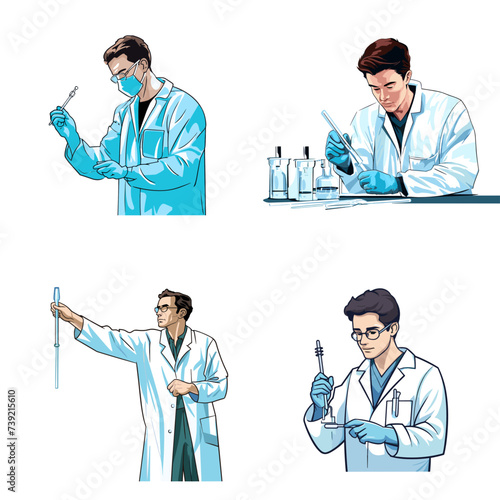 Lab Technician with Pipette (Technician Pipetting Solution) simple minimalist isolated in white background vector illustration