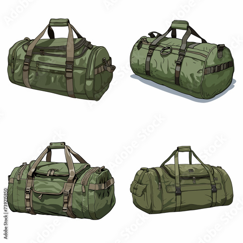 Military Duffle Bag (Field Bag) simple minimalist isolated in white background vector illustration