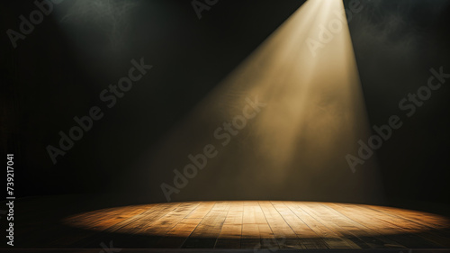 Empty wooden stage with dramatic lighting photo