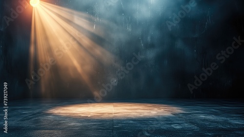 Dramatic lighting on an empty stage with smoke