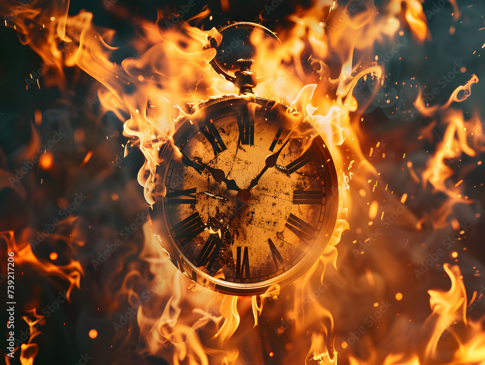 clock on fire, end of time.
