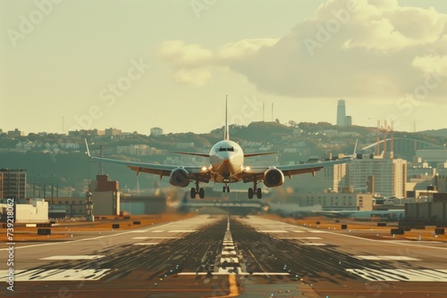 airplane landing in the airport line, snapshot aesthetic photo