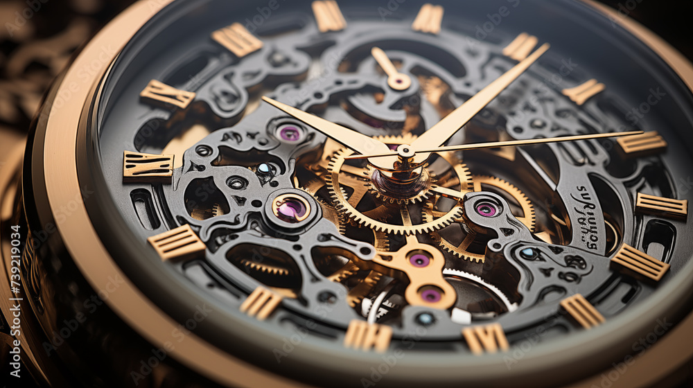 Intricate gears and delicate springs of a vintage watch mechanism, captured in a close-up revealing its inner workings