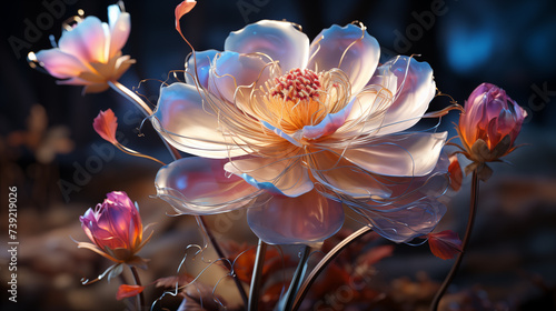 A delicate pink lotus blossom unfurls in a rain-kissed garden  its beauty mirrored in water droplets clinging to its petals