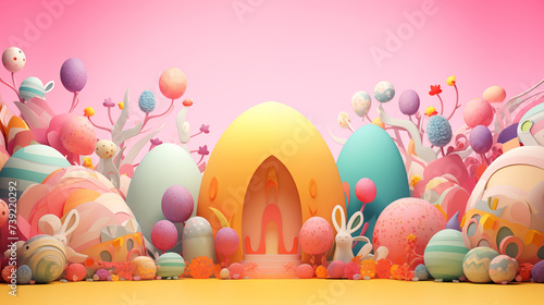 3D celebrative festive easter theme background, for product diplay montage  photo