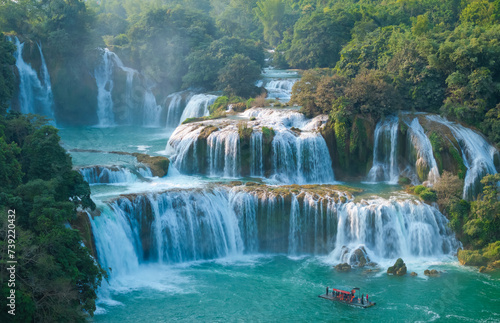 Aerial view of Ban Gioc Detian waterfall Vietnam China border