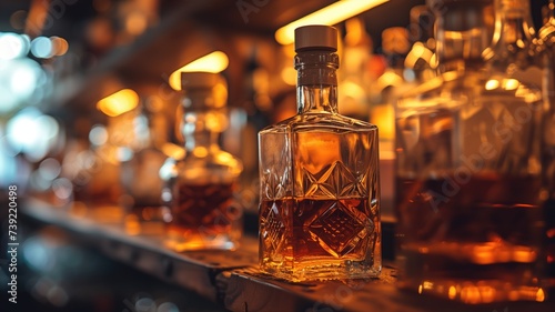 Whiskey bottle on a bar shelf