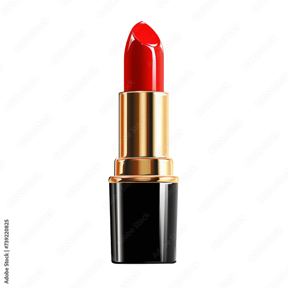 Pintalabios de color rojo intenso de base negra y superficie dorada, sobre fondo transparente png Pintalabios de color rojo intenso de base negra y superficie dorada, sobre fondo transparente png