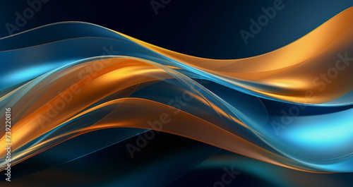 trazos abstractos en forma de líneas curvas de colores azules y marrones, sobre fondo negro photo